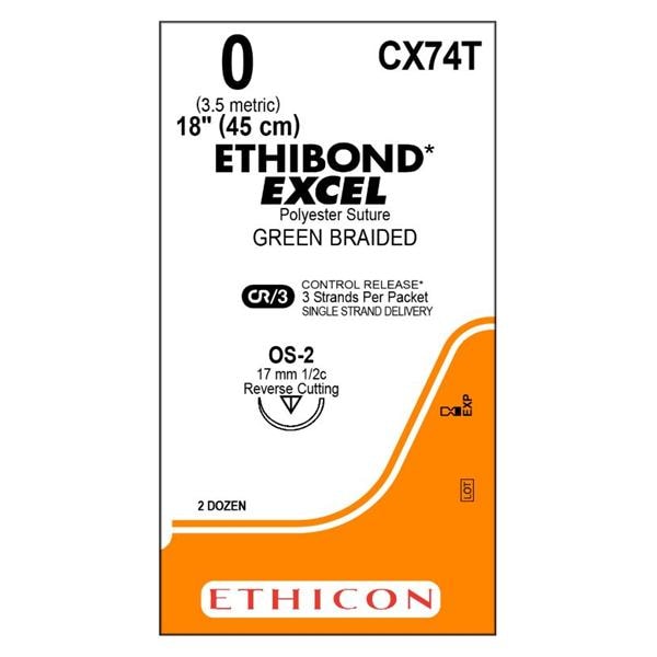 Ethibond Excel Suture 0 3x18" Coated Polyester Braid OS-2 Green 24/Bx