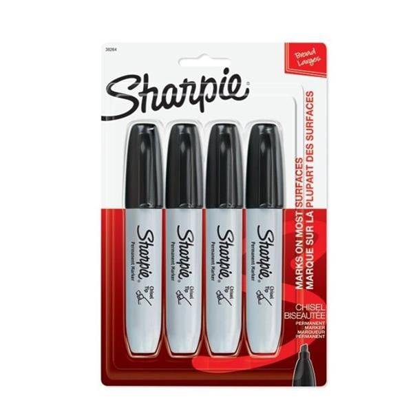 Sharpie Chisel-Tip Permanent Markers Black 4/Pack 4/Pk