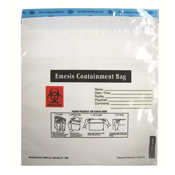 Emesis Bag 2.5mil 10x10" Clear Adhesive Closure Polypropylene 1000/Ca