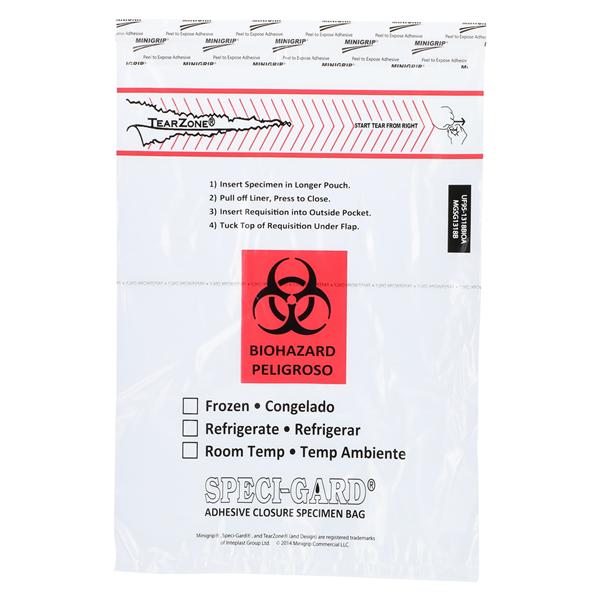 Speci-Gard Specimen Transport Bag Clear Adhesive Closure W/ 2-Wall/ Pckt 500/Ca