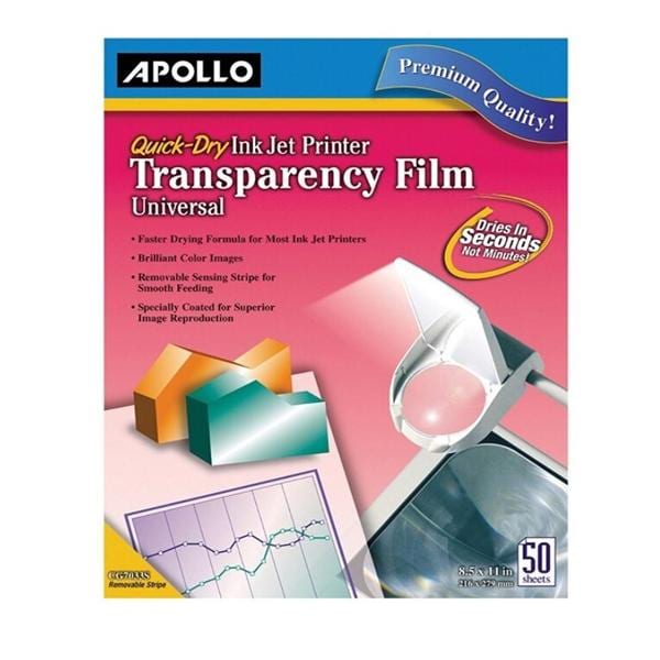 Apollo Quick-Dry Universal Inkjet Transparency Film Box Of 50 50/Bx