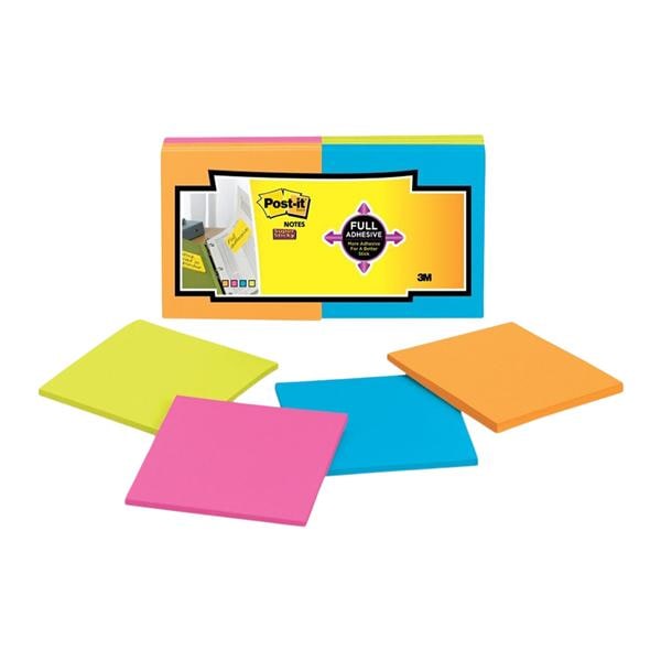 Super Sticky Notes 3 in x 3 in Assorted Colors 25/Pad 12/Pack 12/Pk