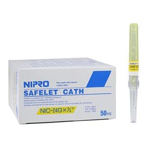 Safelet IV Catheter Safety 24 Gauge 3/4" Yellow 50/Bx