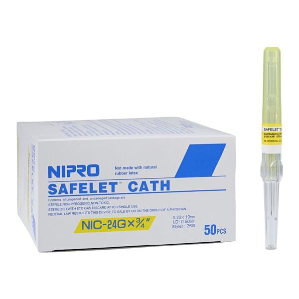 Safelet IV Catheter Safety 24 Gauge 3/4" Yellow 50/Bx