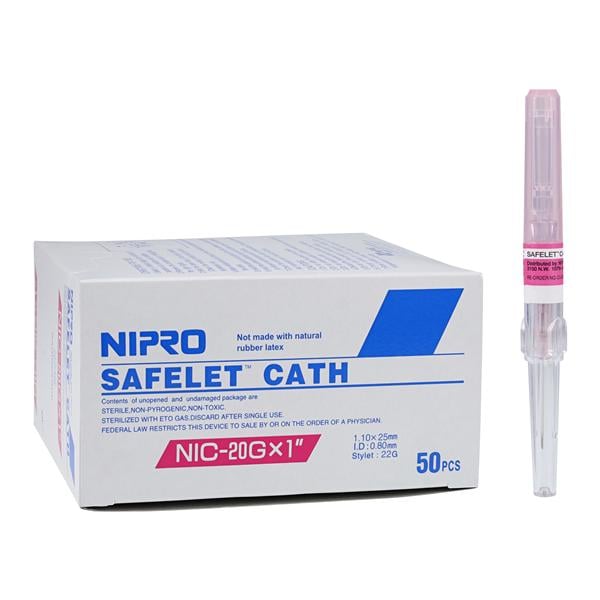 Safelet IV Catheter Safety 20 Gauge 1" Pink 50/Bx