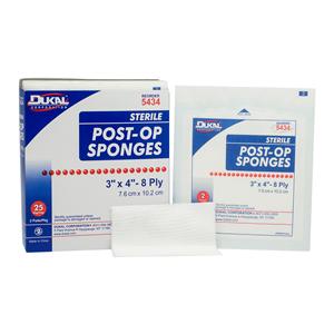 Cotton Post-Op Sponge 3x4" 8 Ply Sterile Not Made With Natural Rubber Latex, 24 BX/CA