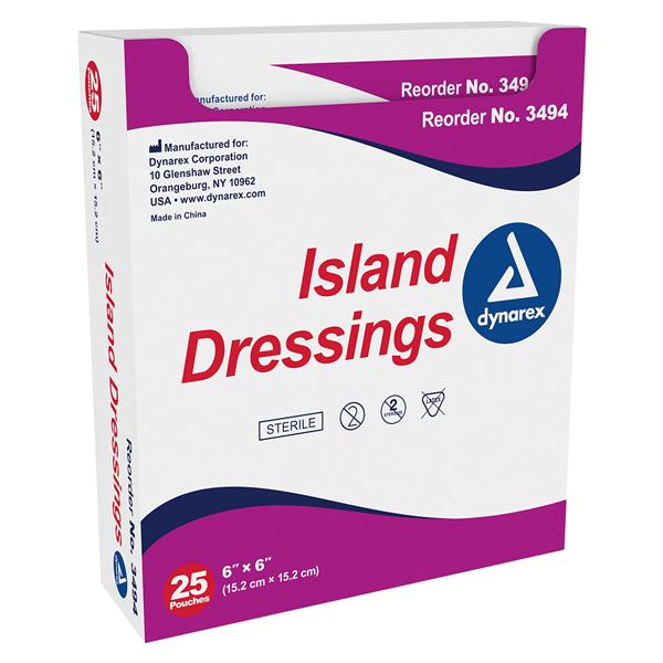 Non-Woven Island Dressing 6x6" Sterile Rectangle Non-Adhesive LF