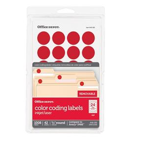 Removable Round Color-Coding Labels 3/4 in Dia Red 1008/Pack 1008/Pk