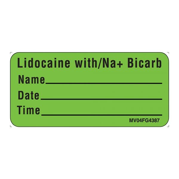 Label Lidocaine w/NA Fluorescent Green 2-1/4x1" 5Rl/Pk