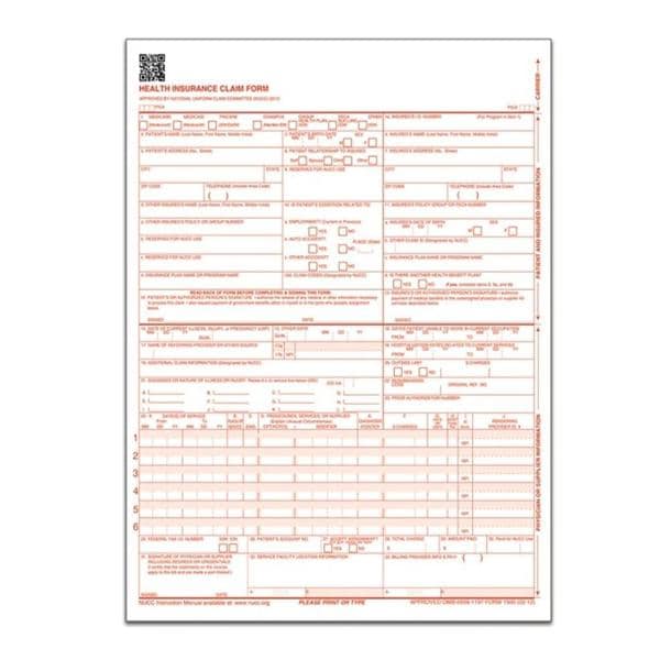 Laser CMS Claim Forms w/o Sensor Bar 8.5 in x 11 in 500/Pack 500/Pk