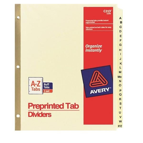 Tab Divider 8.5 in x 11 in Buff Dividers/Tabs A-Z 1/St