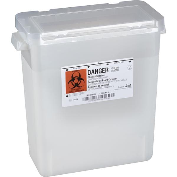 Sentinel Sharps Container 3gal Translucent Beige 13-7/8x6-7/8x13-1/2 Plstc 12/Ca