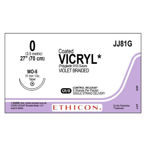 Coated Vicryl Suture 0 27" Polyglactin 910 Braid MO-5 Violet 12/Bx