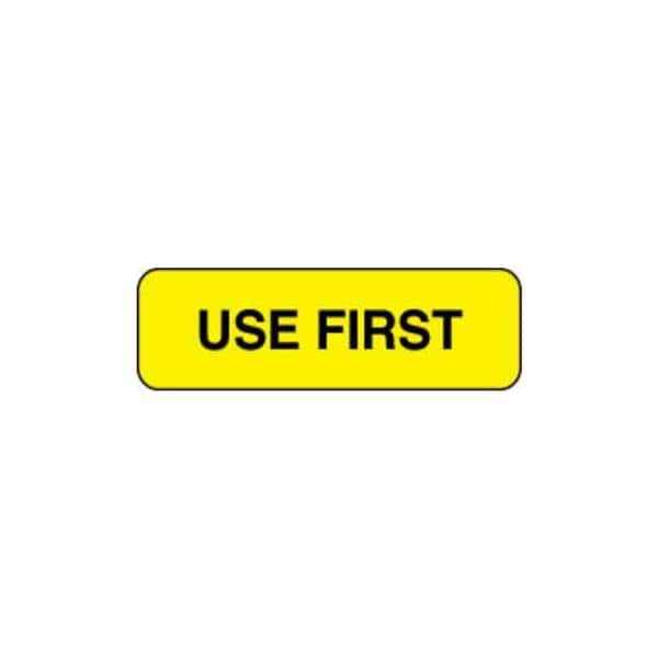 Label "Use First" 1-1/2x3/8" Yellow 1000/Rl 1000/Rl