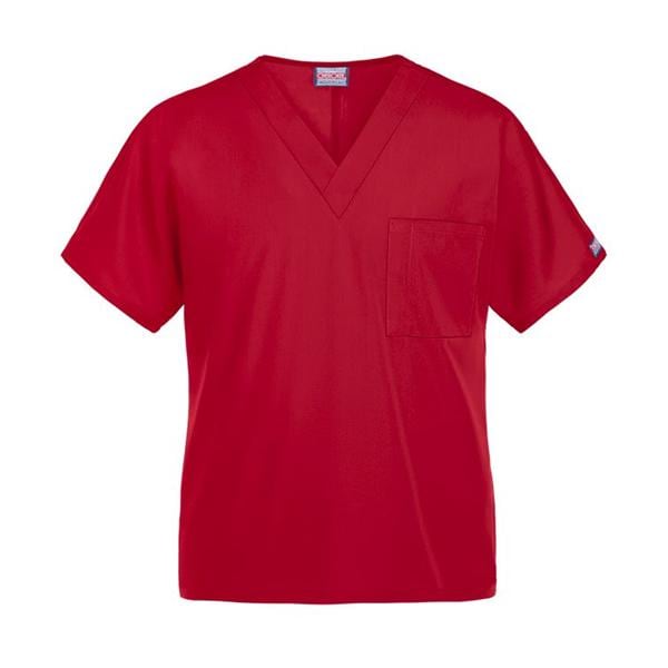 Cherokee Scrub Shirt V-Neck 1 Pocket Short Sleeves Small Red Unisex Ea