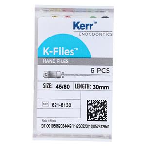 Hand K-File 30 mm Size 45-80 Stainless Steel Assorted 6/Bx