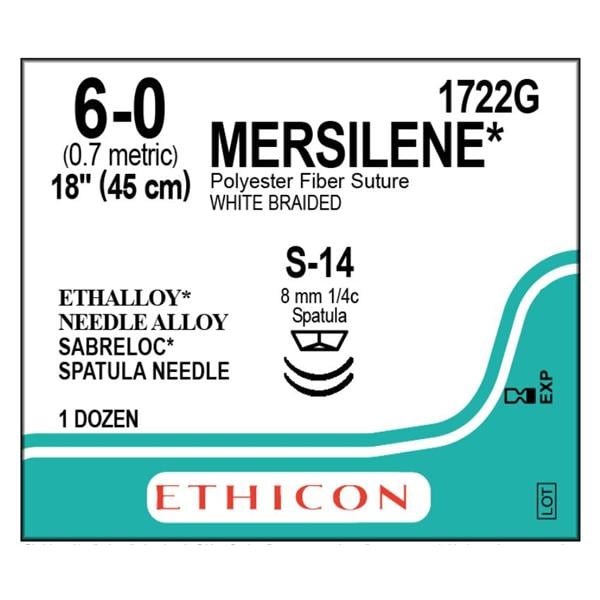 Mersilene Suture 6-0 18" Polyester Braid S-14 White 12/Bx