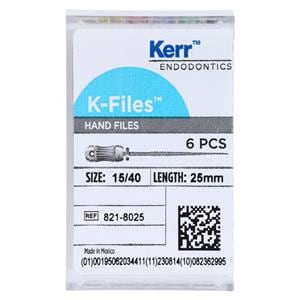 Hand K-File 25 mm Size 15-40 Stainless Steel Assorted 6/Bx