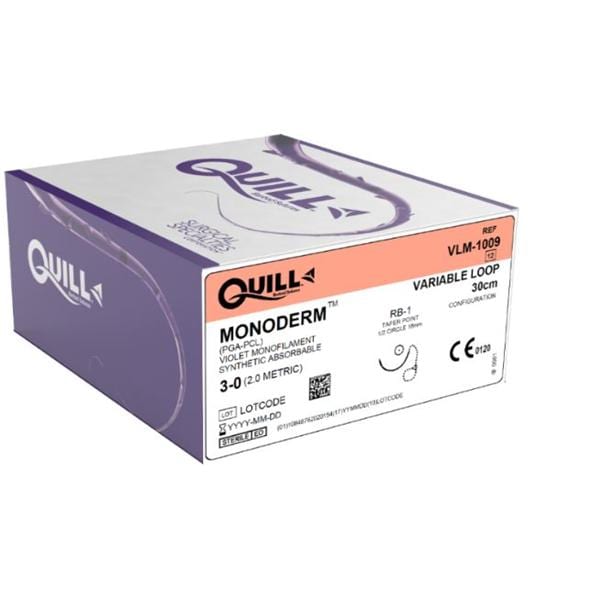 Quill Monoderm Suture 3-0 30cm Polyglecaprone Monofilament RB-1 Violet 12/Bx