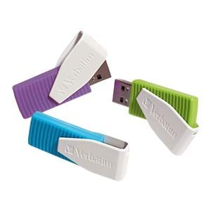 Verbatim 8GB Swivel USB Flash Drive - 3pk - Blue Green Violet 3/Pk