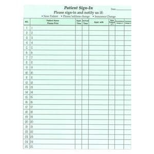 Compliance Program Sign In Sheet 11 5/8 in x 8.5 in Light Green 125/Ca