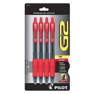 Pilot G-2 Gel Pen Fine Point 0.7 mm Clear Barrels Red 4/Pack 4/Pk