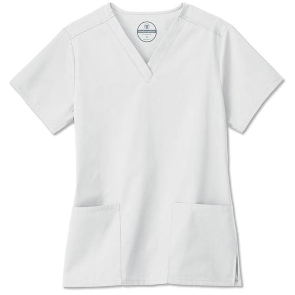 Fundamentals Scrub Shirt Short Sleeves Large White Womens Ea