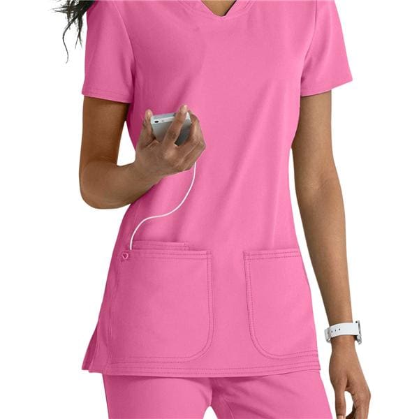 HeartSoul Scrub Shirt V-Neck Short Sleeves Medium Pink Ea