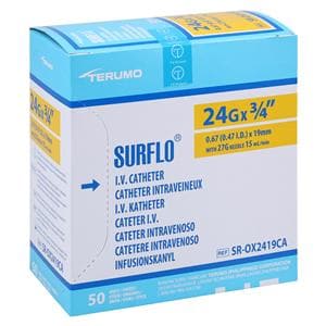 Surflo IV Catheter 24 Gauge 3/4" Yellow 50/Bx