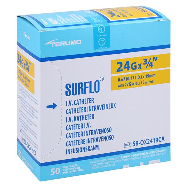 Surflo IV Catheter 24 Gauge 3/4" Yellow 50/Bx