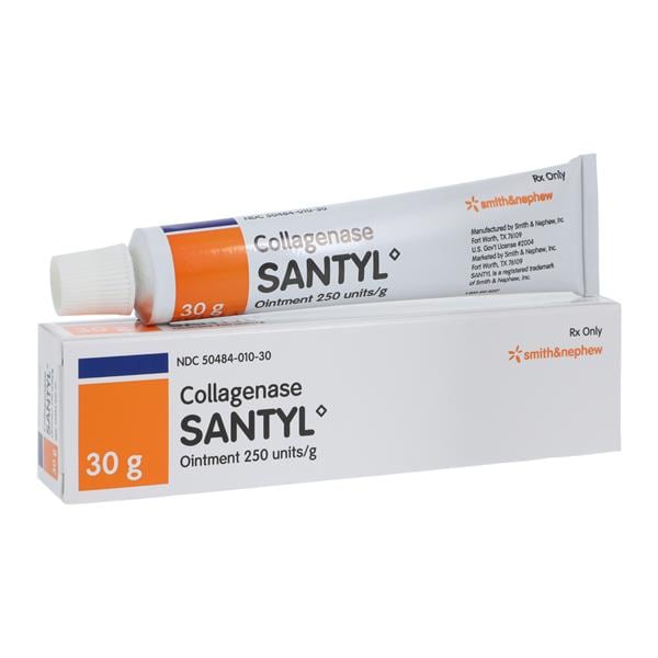 Collagenase Santyl Topical Ointment 250U/gm Tube 30gm Each, 12 TB...