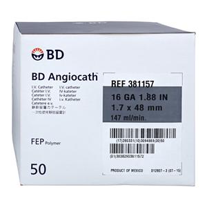 Angiocath Peripheral Venous Catheter 16 Gauge 1-7/8" Gray 50/Bx