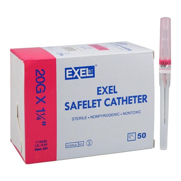 Safelet IV Catheter Safety 20 Gauge 1-1/4" Pink 50/Bx