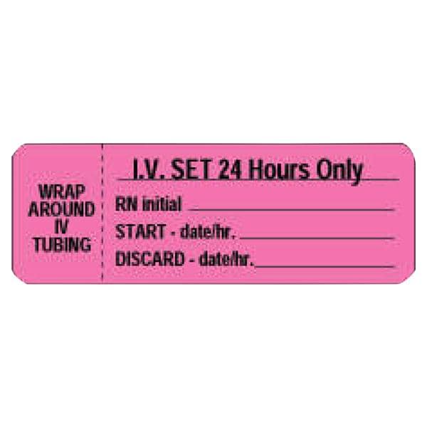 Wraparound IV Tubing Label Pink I.V. SET 24 Hours Only 1000/Rl