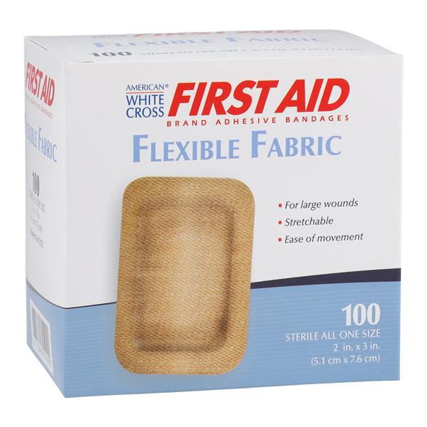 American White Cross First Aid Adhesive Bandage Fabric 2x3" Tan Sterile 100/Bx