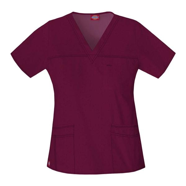 Dickies Scrub Shirt V-Neck Short Sleeves 5X Large Wine Ea