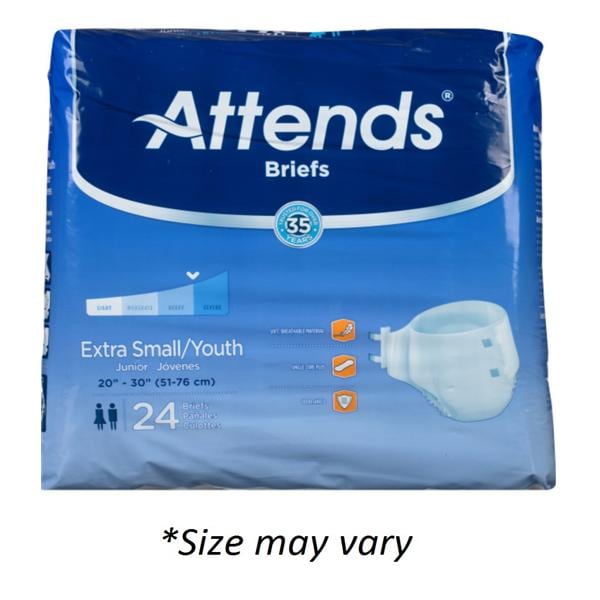 Attends Incontinence Brief Unisex 25-35" Heavy-Severe White 24/Bg, 4 BG/CA