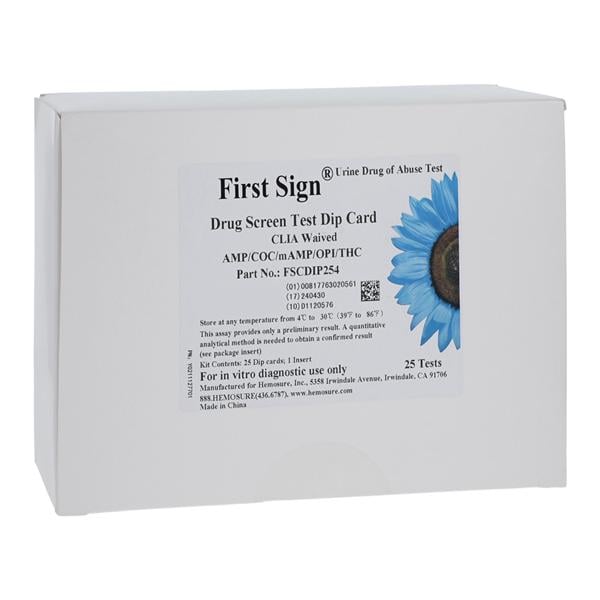 First Sign DOA: Drugs of Abuse Dipcard CLIA Waived 25/Bx