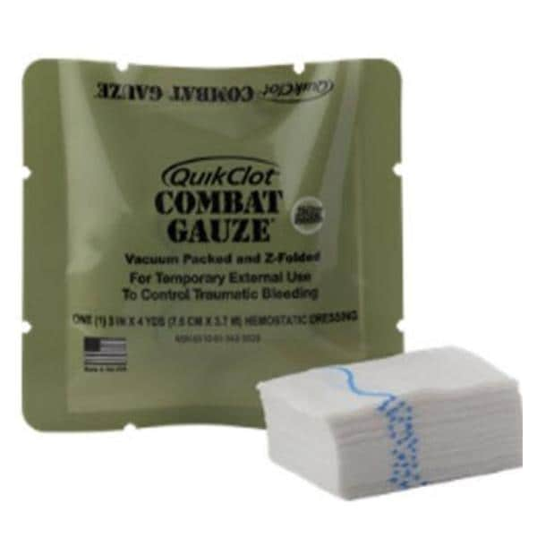 QuikClot Combat Gauze Kaolin 3"x4yd Ea