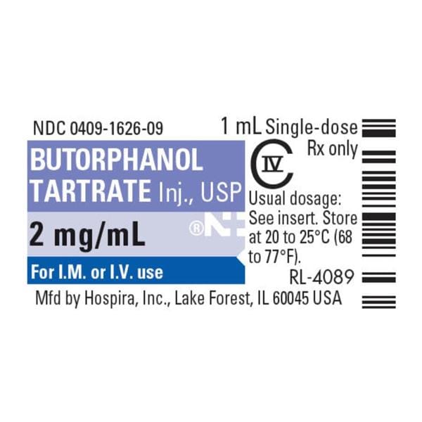 Butorphanol Tartrate Injection 2mg/mL SDV 2mL 10/Package