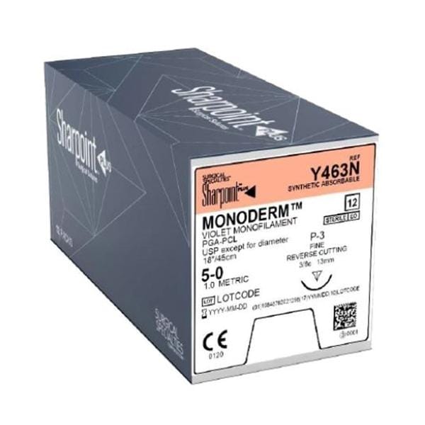 Monoderm Suture 5-0 18" Glycolide Monofilament Violet 12/Bx