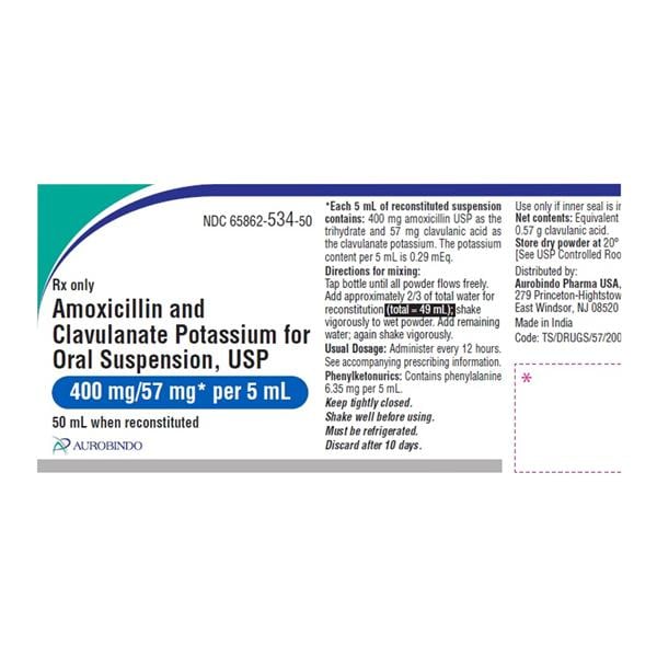 Amoxicillin/Clavulanate Potassium Oral Susp 400mg/57mg/5mL Orng Btl 75mL/Bt