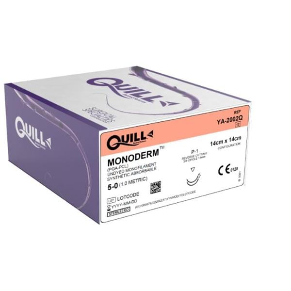 Quill Monoderm Suture 5-0 14x14cm Polyglycolic Acid Monofilament C1 Clear 12/Bx