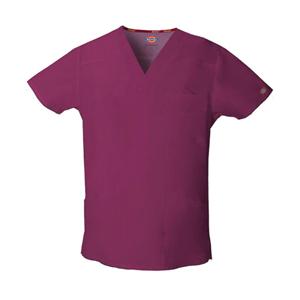 Dickies Scrub Top V-Neck 4 Pockets Short Sleeves X-Large Wine Mens EA