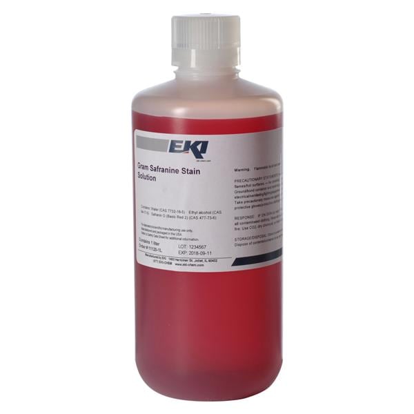 Stain Solution Gram Safranine Red 1L Bottle Ea