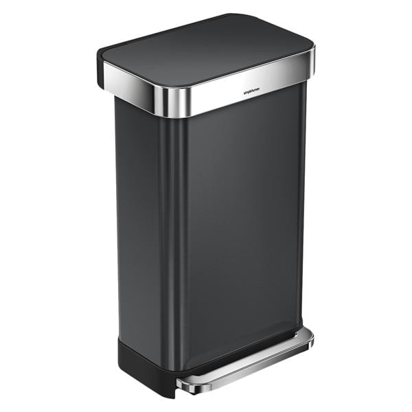 12 Gal Rctnglr Step Trash Cn w/ Soft-Close Lid blck SS Ea