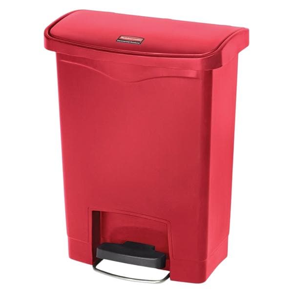 Rubbermaid Slim Jim Rectangular Plastic Wastebasket Step-On 8 Gallons Red Ea