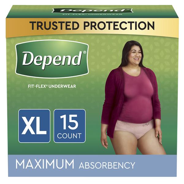 Depend Incontinence Underwear Female 45-54" Max Blush/Pink Odor Control 30/Ca