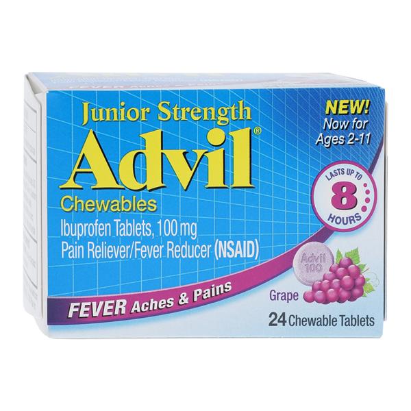 Advil Junior Chewable Tablets 100mg Grape Bottle 24/Bx