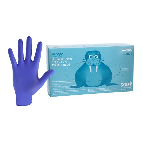 Walrus Nitrile Exam Gloves Large Cobalt Blue Non-Sterile, 10 BX/CA